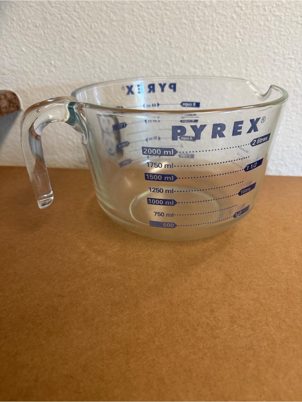 Pyrex Clear Glass Measuring Cup with Blue Markings
